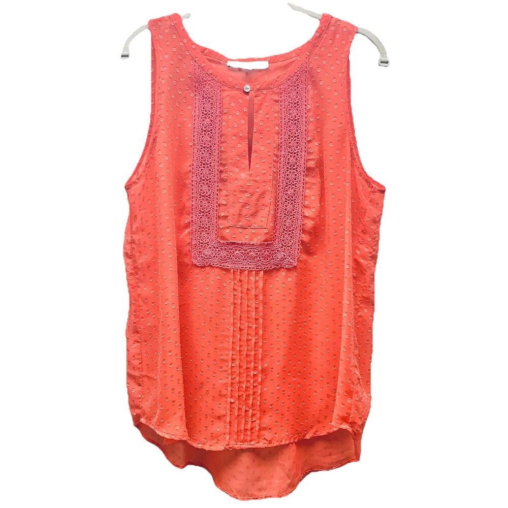 Daniel Rainn Orange Crochet Detail Top Lined Sheer Blouse Size L Chic & Dainty